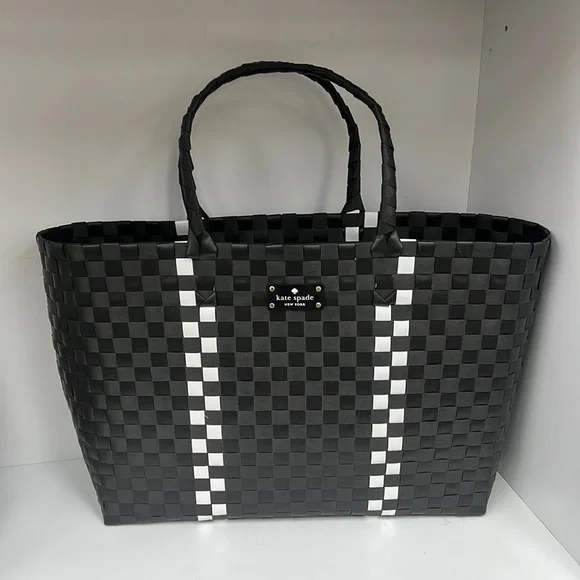 kate spade Bags Kate Spade Woven Beach Tote In Blackwhite